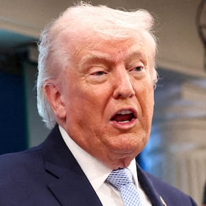 U.S. President Donald Trump, flanked by Secretary of Defense Pete Hegseth, speaks during a press conference in the James S. Brady Press Briefing Room at the White House in Washington, D.C., U.S., April 6, 2026.