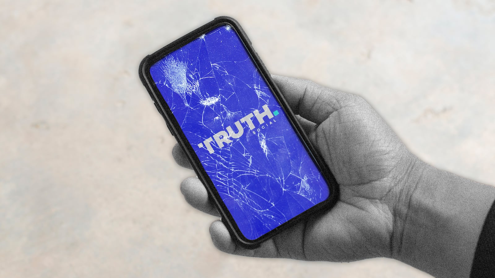 Illustration of cellphone screen with "Truth Social" logo.