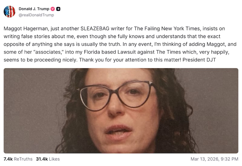 President Trump's Truth Social post about Maggie Haberman.