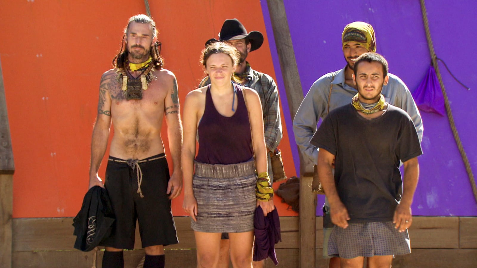 Benjamin "Coach" Wade with fellow contestants Sophie Clarke, Rick Nelson, Albert Destrade, and Brandon Hantz in "Survivor: South Pacific."