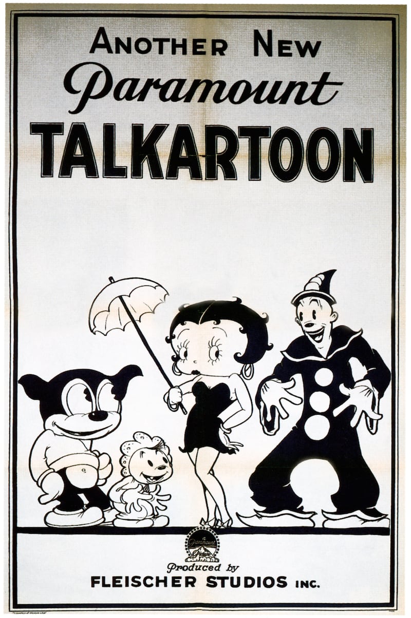 Paramount Talkartoon Featuring From Left: Bimbo, poster, center: Betty Boop, right: Koko the Clown, 1932.