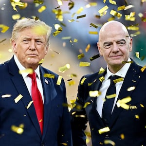 Soccer Football - FIFA World Cup 2026 - Final - Spain v Argentina - New York/New Jersey Stadium, East Rutherford, New Jersey, U.S. - July 19, 2026 U.S. President Donald Trump and FIFA President Gianni Infantino during the trophy presentation after the match REUTERS/Dylan Martinez