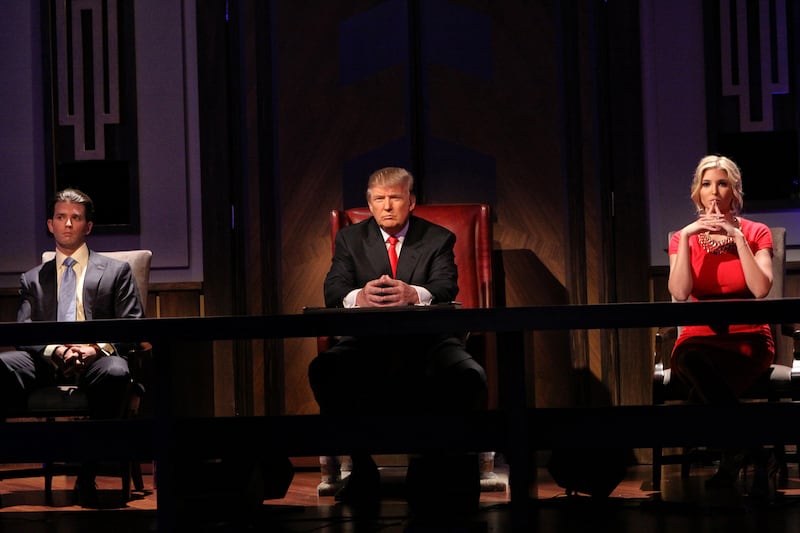 Donald Trump, Donald Trump, Jr and Ivanka Trump during the Celebrity Apprentice live season finale  on May 16, 2010 in New York City.