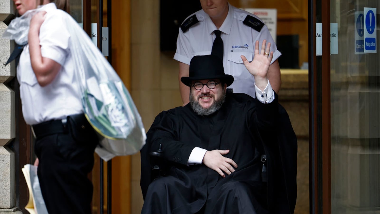 Nicholas Rossi departs Edinburgh Sheriff Court after his extradition hearing on July 12, 2023 in Edinburgh, Scotland.
