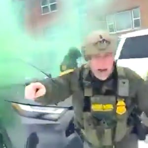 Bovino cries out as he is consumed by the thick, noxious green gas.