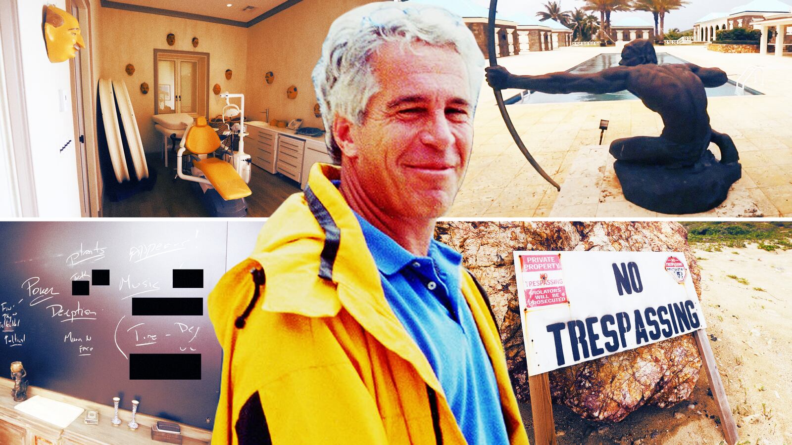 A photo composite of Jeffrey Epstein and images from Epstein's private island in the Caribbean released by House Oversight Democrats.