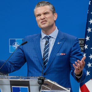 Secretary of Defence Pete Hegseth holds his closing press conference at the end of defense ministers' meetings at NATO headquarters on February 13, 2025 in Brussels, Belgium.