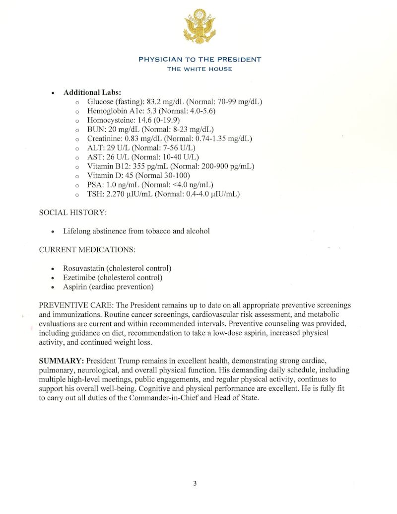 Memo from physician Capt. Sean Barbabella about President Donald Trump.