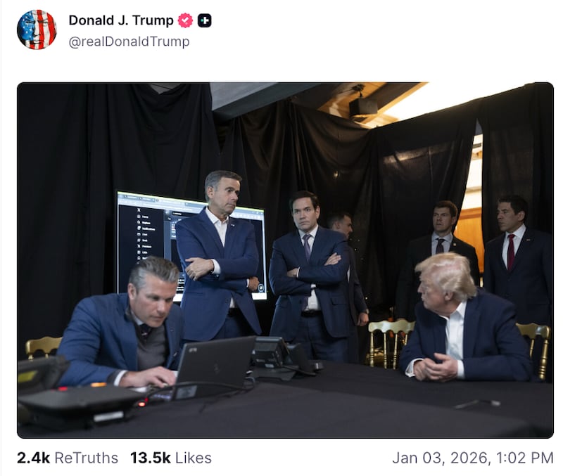 Venezuela War Room photo ft. Marco Rubio, Pete Hegseth and Donald Trump