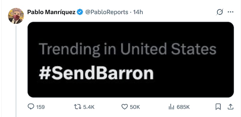 The hashtag #SendBarron was trending in the States Sunday.