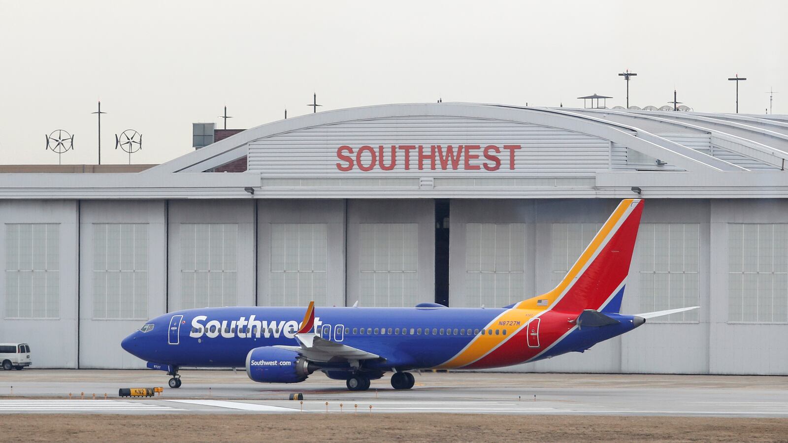 A Southwest Airlines Co. Boeing 737 MAX 8 aircraft taxis to the maintenance area after landing at Midway International Airport in Chicago, Illinois, U.S., March 13, 2019.
