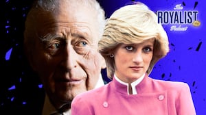 A photo illustration of King Charles and Princess Diana for The Royalist podcast.