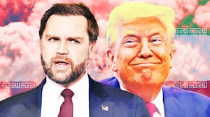 A photo illustration illo of JD Vance and Donald Trump.