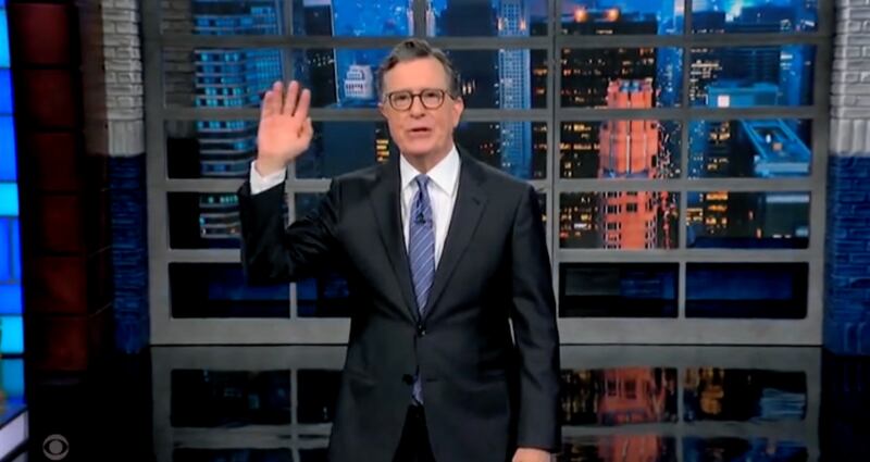 “F*** you, you roadkill-munching, luddite human Slim Jim!” Colbert raged.