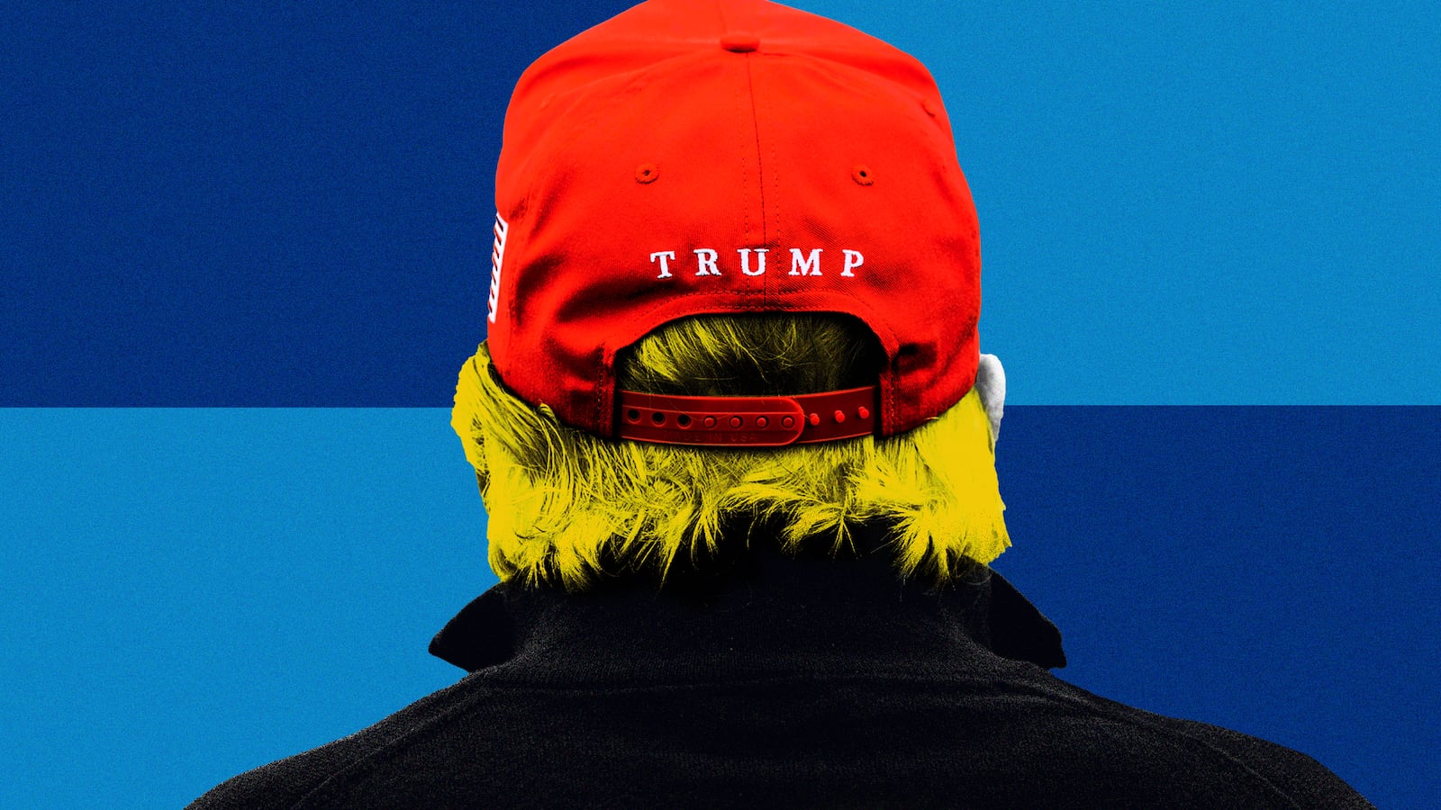 An illustration including photos of former U.S President Donald Trump and the NATO logo colors