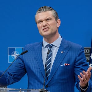 BRUSSELS, BELGIUM - FEBRUARY 13: U.S. Secretary of Defence Pete Hegseth holds his closing press conference at the end of defense ministers' meetings at NATO headquarters on February 13, 2025 in Brussels, Belgium.