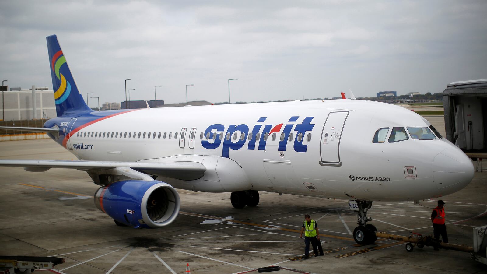 A Spirit Airlines aircraft on the tarmac.