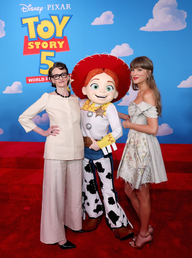 Joan Cusack and Taylor Swift attend the Toy Story 5 Los Angeles World Premiere at Dolby Theatre in Los Angeles, California on June 09, 2026.