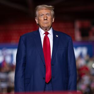 Republican presidential nominee former US President Donald Trump speaks to supporters during a campaign event at Saginaw Valley State University on October 03, 2024 in Saginaw, Michigan.