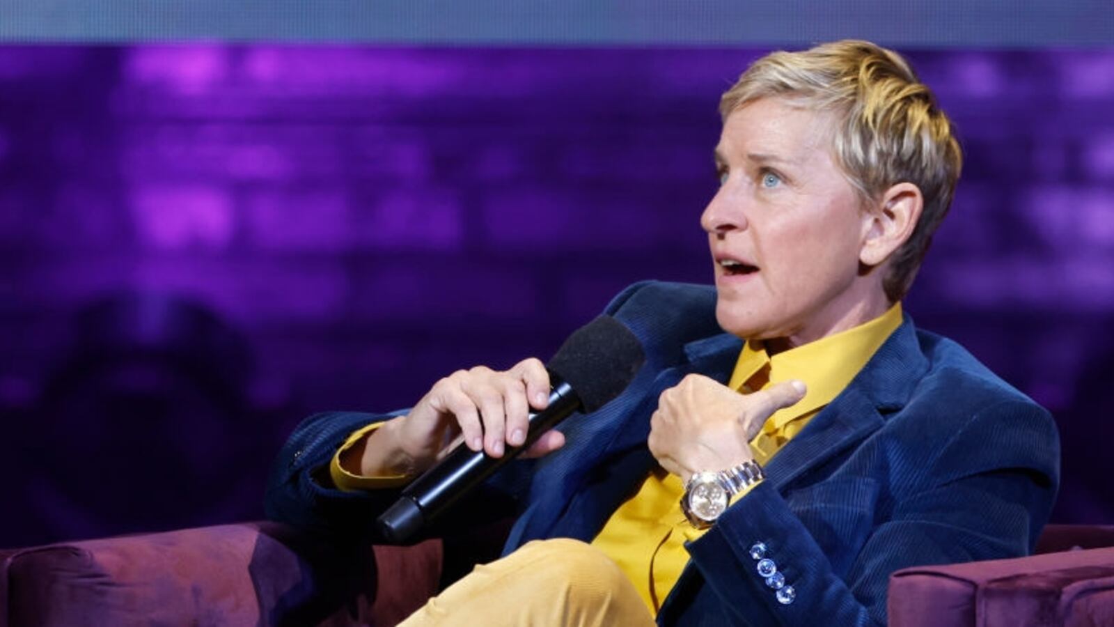 Ellen DeGeneres speaks onstage during the Michelle Obama: The Light We Carry Tour at Warner Theatre on November 15, 2022 in Washington, DC. (Photo by Tasos Katopodis/Getty Images for Live Nation)