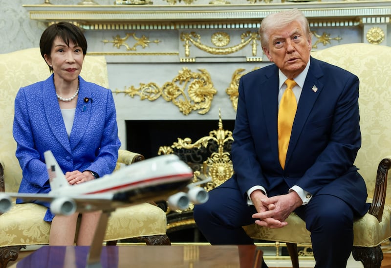 U.S. President Donald Trump meets with Japanese Prime Minister Sanae Takaichi in the Oval Office at the White House in Washington, D.C., U.S., March 19, 2026. REUTERS/Evelyn Hockstein