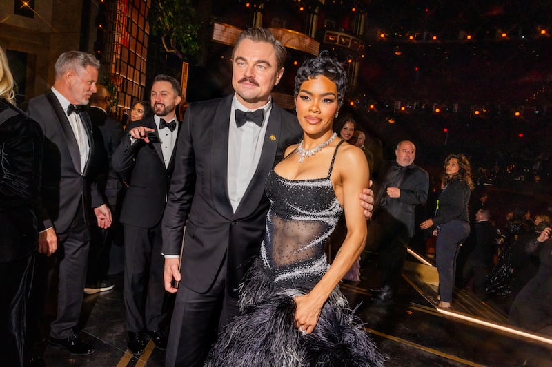 Leonardo DiCaprio and Teyana Taylor attend the 98th Annual Oscars at Dolby Theatre on March 15, 2026, in Hollywood, California.