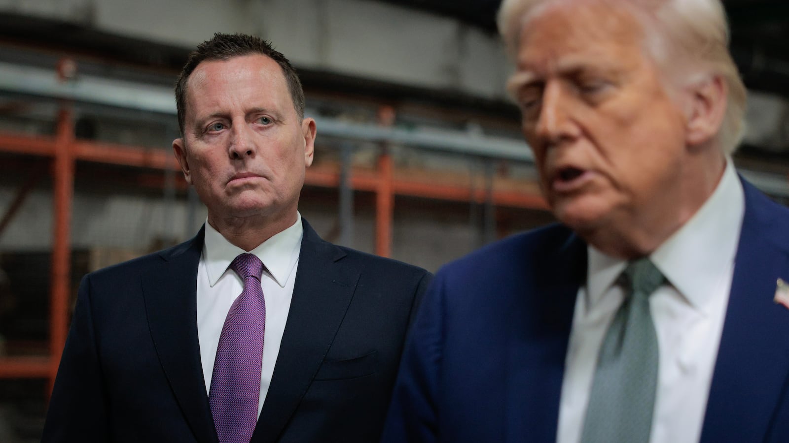 WASHINGTON, DC - MARCH 17: U.S. President Donald Trump speaks to the media alongside Richard Grenell, President of The Kennedy Center Board of Trustees, during a guided tour of the John F. Kennedy Center for the Performing Arts before leading a board meeting on March 17, 2025 in Washington, DC. After shunning the annual Kennedy Center Honors during his first term in the White House, Trump fired the center’s president, removed the bipartisan board of Biden appointees and named himself Chairman of the storied music, theater and dance institution. (Photo by Chip Somodevilla/Getty Images)