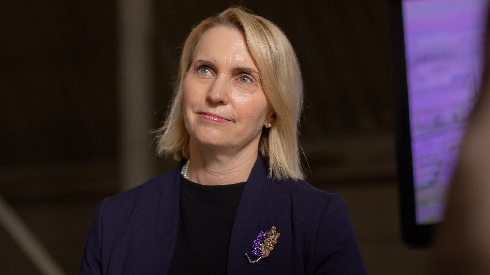 US Ambassador to Ukraine, Bridget Brink, visits a port on April 26, 2023 in Izmail, Ukraine.