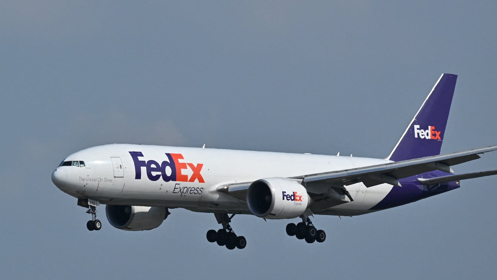 A FedEx Express plane prepares for landing at the Beijing Capital International airport in Beijing on September 6, 2024.