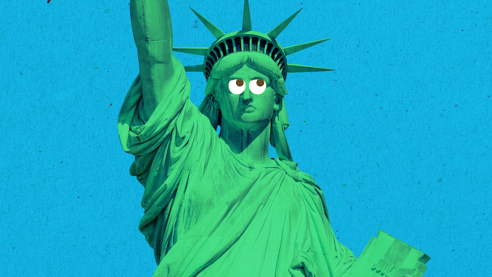 An animation of the Statue of Liberty rolling their eyes.