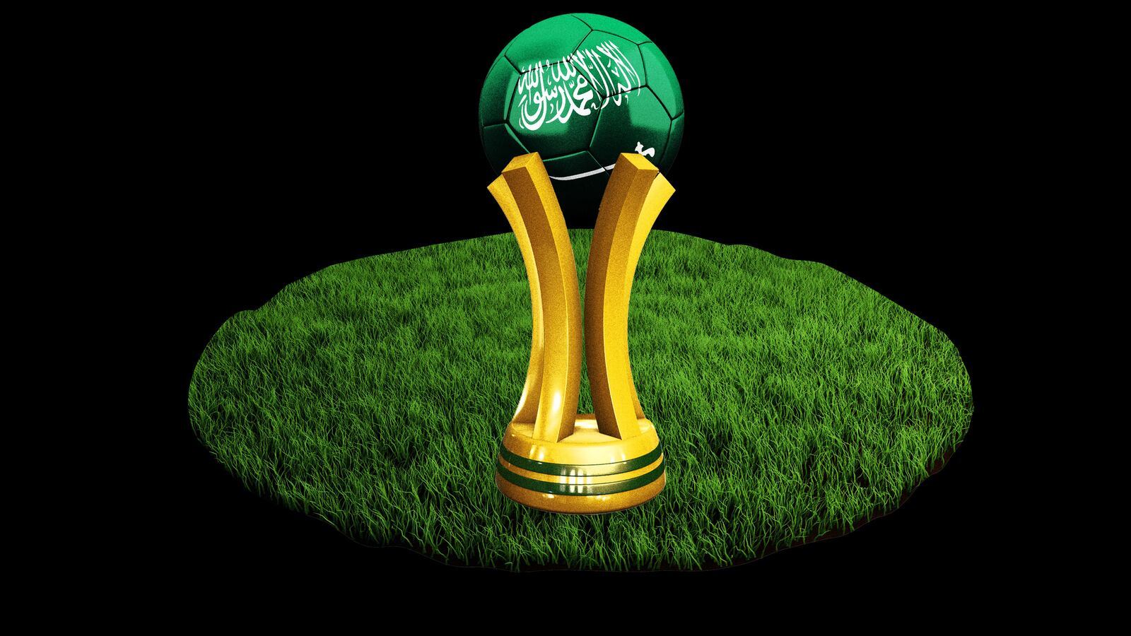 An illustration including a photo of the World Cup Trophy Symbol and a Patch of Grass