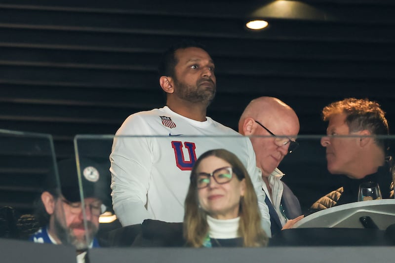 US Federal Bureau of Investigation Director Kash Patel looks on prior to the Men's Gold Medal match between Canada and the United States