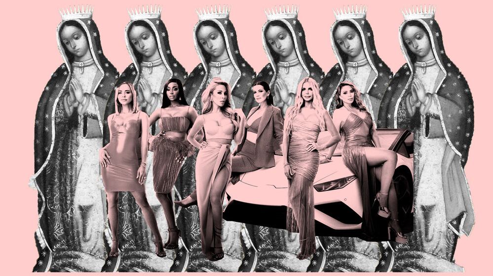 The cast of the Real Housewives of Miami in front of the Virgen de Guadalupe