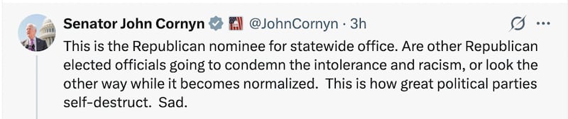 John Cornyn responds to French's dogwhistle.