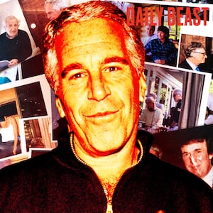 A photo illustration of Jefferey Epstein and images from the Epstein files for the Daily Beast podcast.