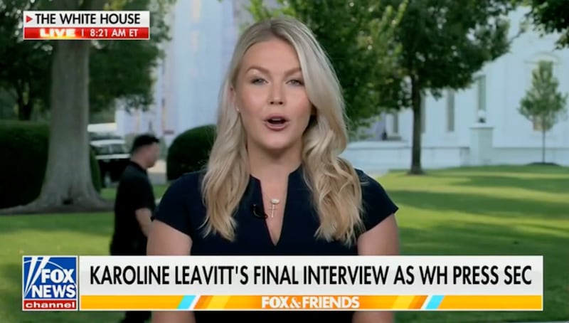 Karoline Leavitt talks on Fox News in her final interview as Trump's mouthpiece.