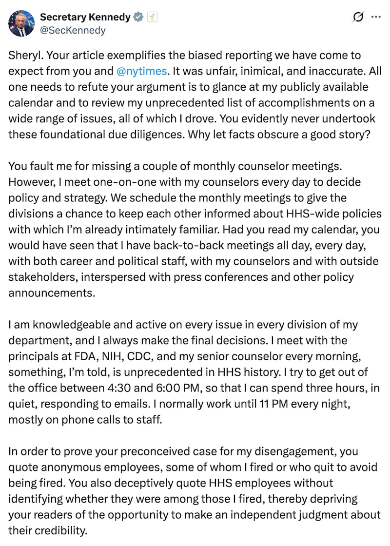 Screenshot of RFK Jr.’s X post.
