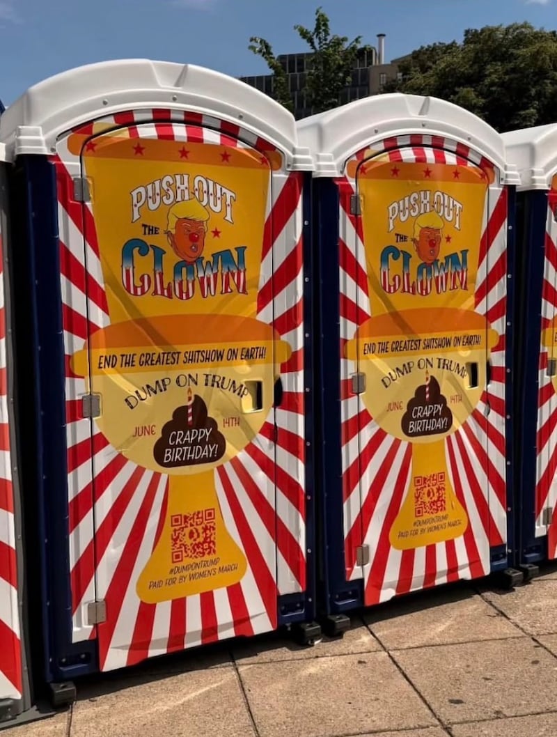 Red-and-white striped port-a-potties as seen at White House's 250th UFC event.