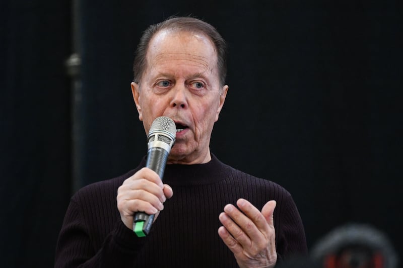 SHERWOOD PARK, CANADA  MARCH 18: Dennis Modry, founder of the Alberta Prosperity Society and a pioneer of open-heart surgery in Alberta, speaks on the benefits of provincial sovereignty and the necessary steps to achieve it during the event 'Help Us Make Sovereignty for Alberta Happen,' organized by the Alberta Prosperity Project in Sherwood Park, Strathcona County, Alberta, Canada, on March 16, 2025. (Photo by Artur Widak/NurPhoto via Getty Images)