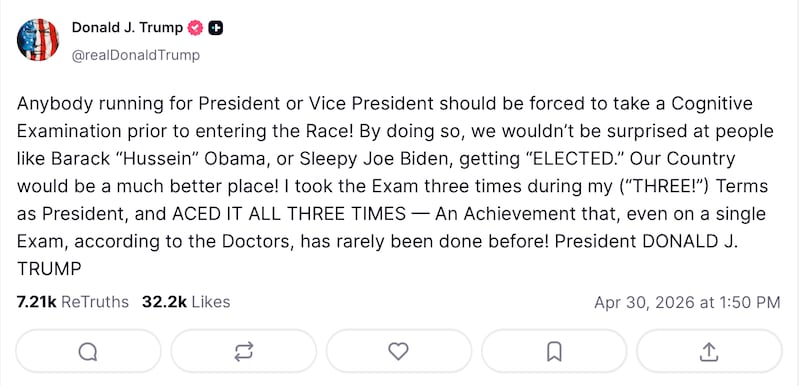 Trump once again bragged about his results on a "cognitive" test.