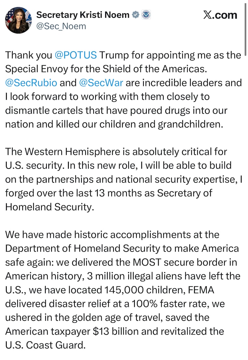 Noem reacted to her firing in a post on X.