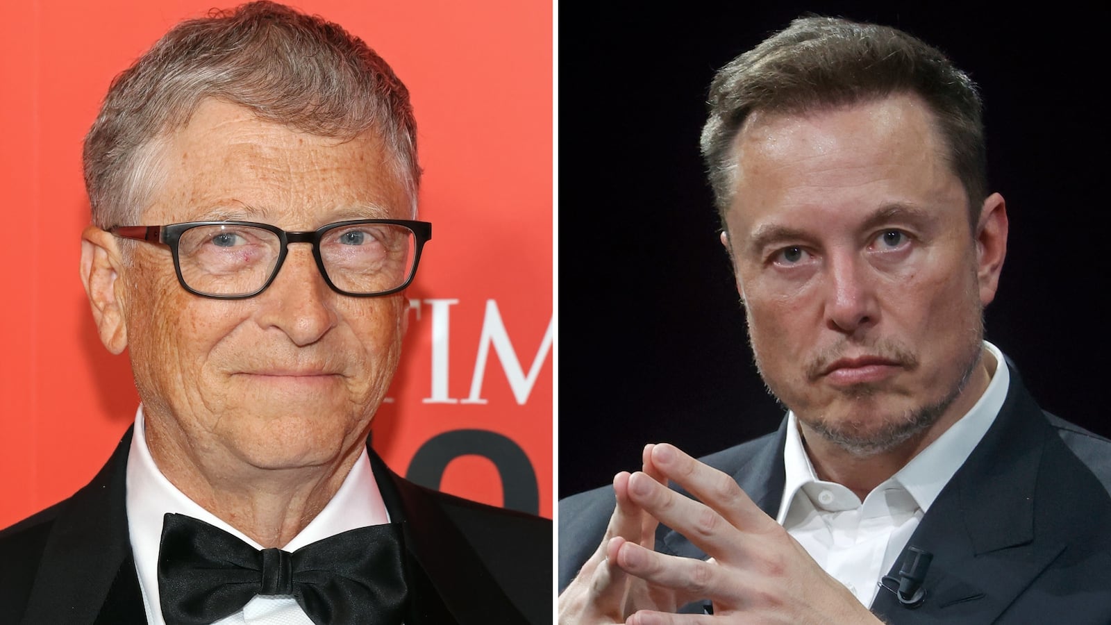 A picture of Bill Gates next to a picture of Elon Musk. Gates said Musk was “super mean to me” after “he heard I’d shorted the stock” in Tesla.