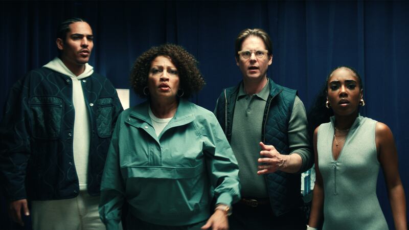 Geron McKinley, Indira G. Wilson, Tim Heidecker, and Heather Lynn Harris in HIM.
