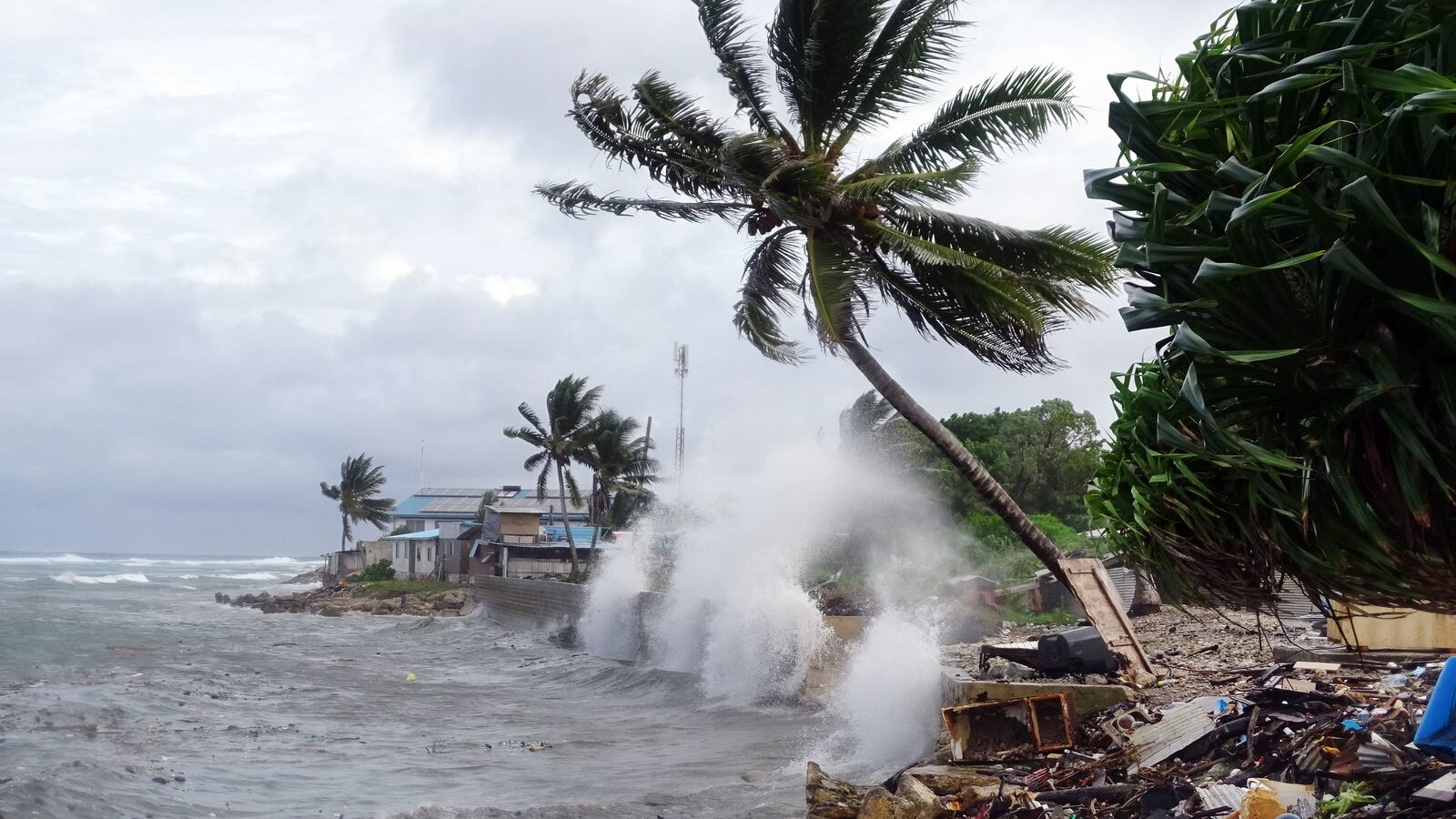 Big waves striking the shore in Marshall Islands.