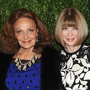 Designer Diane von Furstenberg and editor-in-chief of American Vogue Anna Wintour attend the CFDA and Vogue 2013 Fashion Fund Finalists Celebration at Spring Studios on November 11, 2013, in New York City.