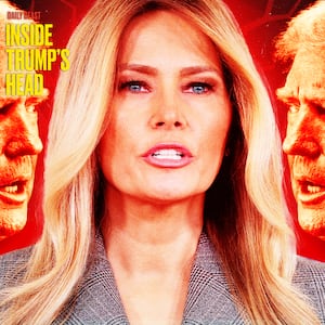 A photo illo illustration of Donald Trump and Melania Trump for Inside Trump's Head podcast.