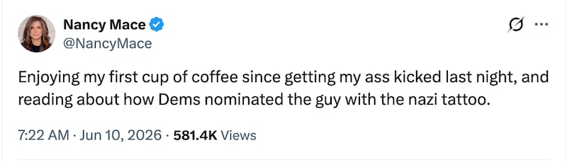 Mace acknowledged her brutal loss in a post on X.