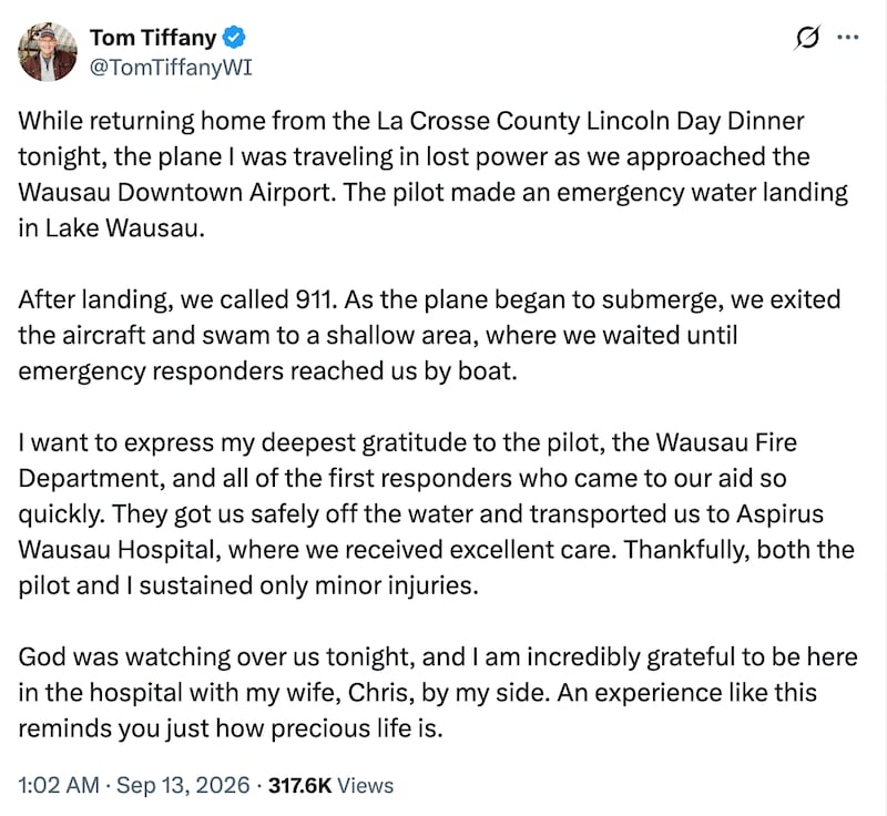 Rep. Tom Tiffany's statement on X.