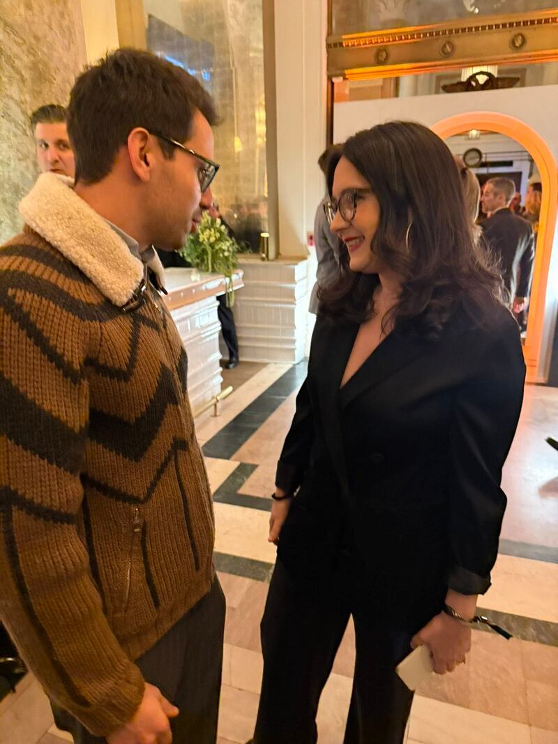 James Fishback chatting with Bari Weiss.