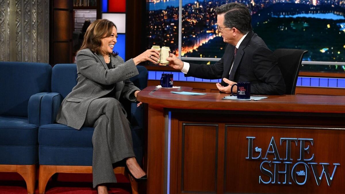 Kamala Harris and Stephen Colbert.
